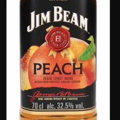 Butelka Jim Beam Peach z brzoskwinią i liściem.